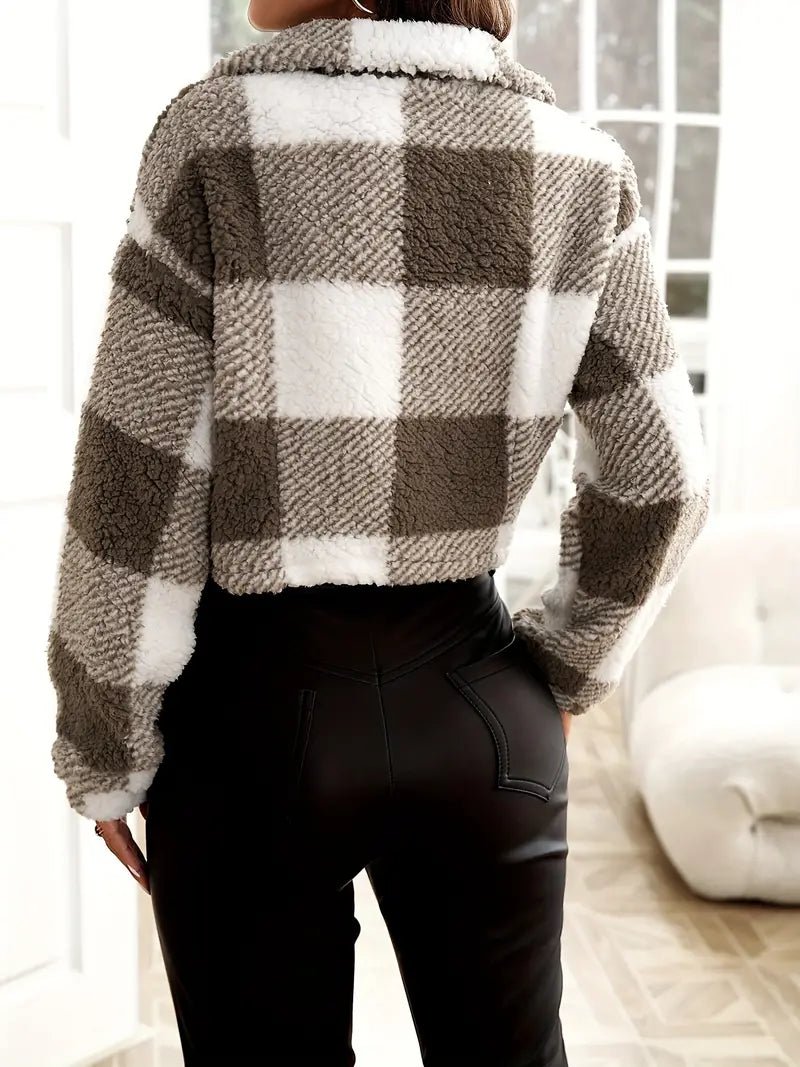 Checkered Teddy Coat for Women - UniqShine