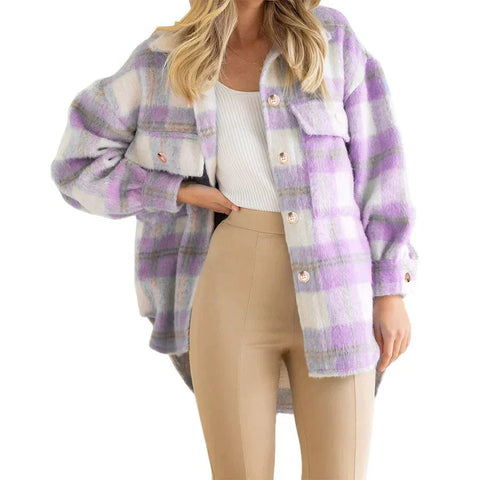 Elegant Checked Wool Coat for Women - UniqShine