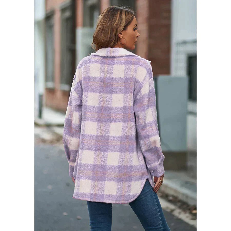 Elegant Checked Wool Coat for Women - UniqShine