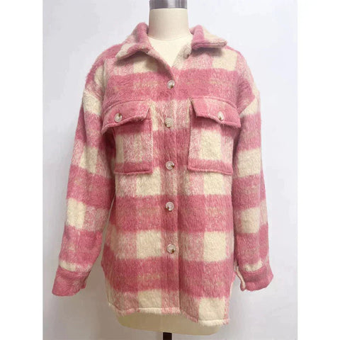 Elegant Checked Wool Coat for Women - UniqShine